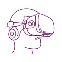 Stylized human head wearing a mixed reality headset